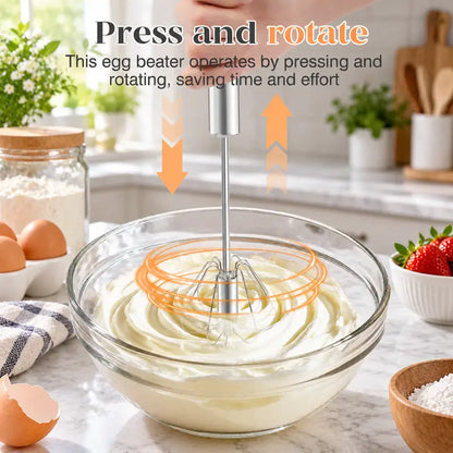 Hand-Push Spinning Whisk - Self-Rotating Stainless Steel Design For Fast Mixing & Easy Cooking
