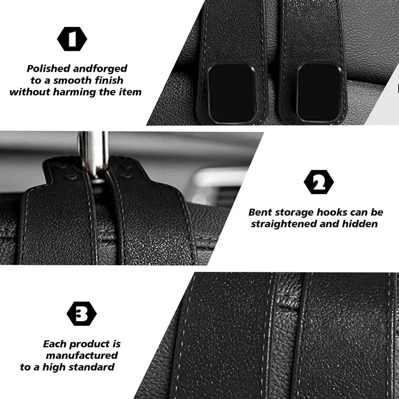 Car Seat Headrest Hooks - Double Hook Design For A Cleaner, Clutter-Free Car