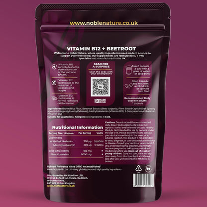 Beetroot & Dual B12 Capsules - Red Blood Cell Formation & Energy Support For Daily Vitality