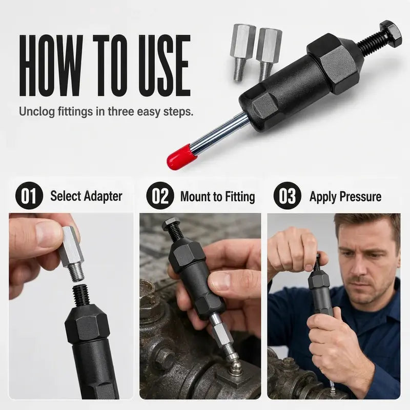 Grease Fitting Unclogger - 600+ PSI Pressure For Clearing Blocked Lubrication Fittings