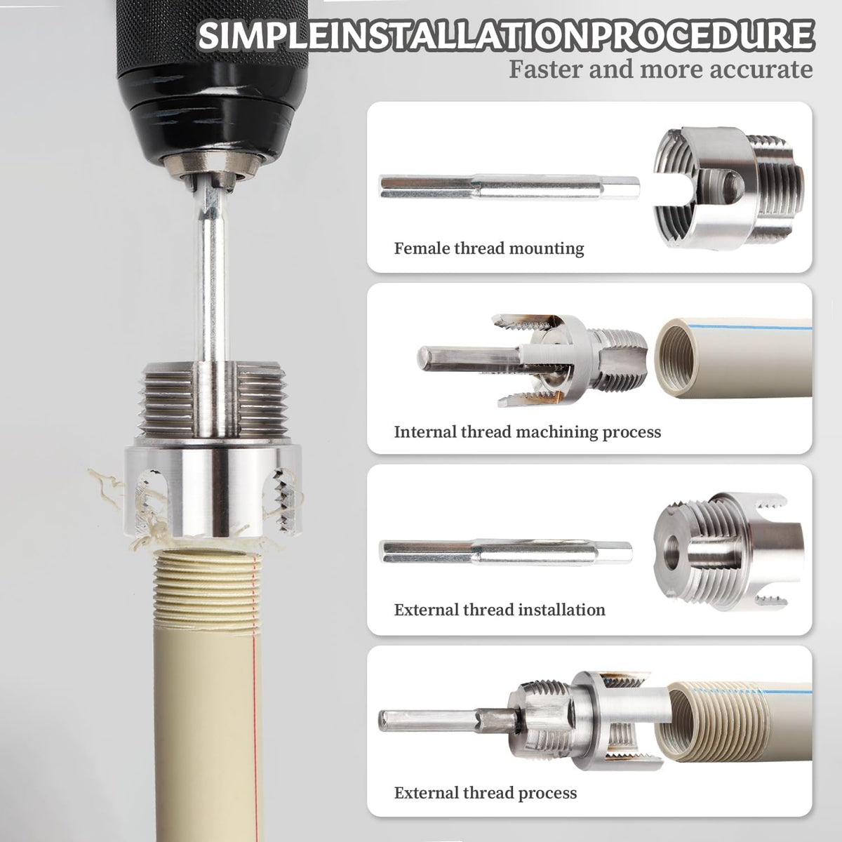 PVC Pipe Threading Tool - Drill-Powered Internal & External Threads For Faster Repairs