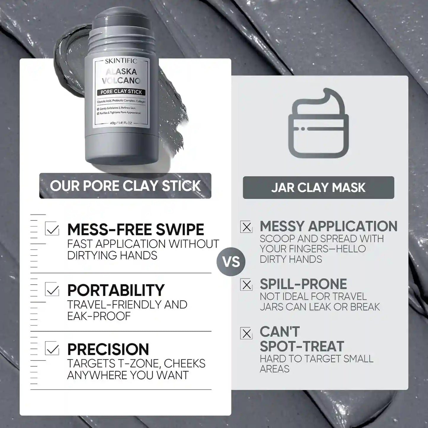 Clay Mask Stick – Volcanic Ash Mess-Free Application For Deep Pore Purifying & Blackhead Removal
