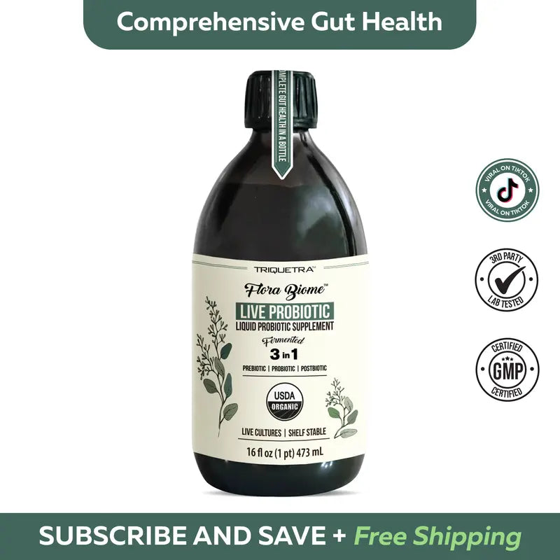 Liquid Microbiome Supplement – 3-in-1 Living Formula For Total Gut Health Restoration