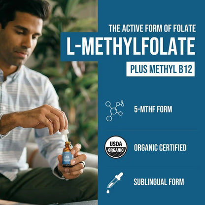 L-Methyl Folate 5-MTHF Dietary Drops – 15 mg Active Folate for Brain & Mood Support