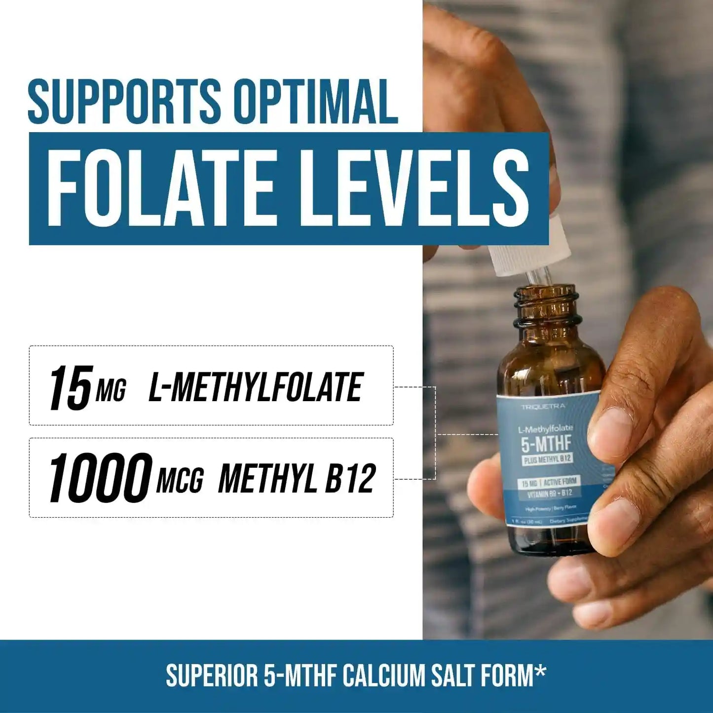 L-Methyl Folate 5-MTHF Dietary Drops – 15 mg Active Folate for Brain & Mood Support