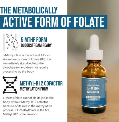 L-Methyl Folate 5-MTHF Dietary Drops – 15 mg Active Folate for Brain & Mood Support