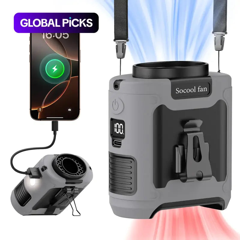 10000mAh Clip-On Waist Fan – Powerful Hands-Free Cooling