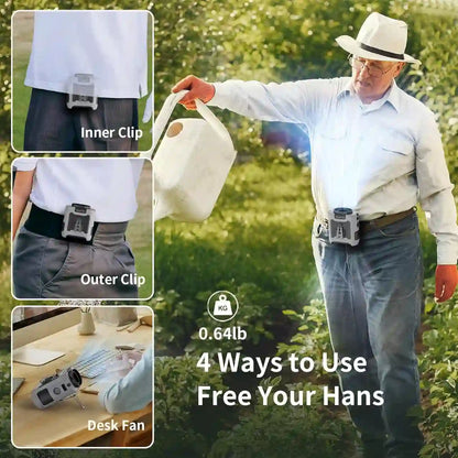 10000mAh Clip-On Waist Fan – Powerful Hands-Free Cooling