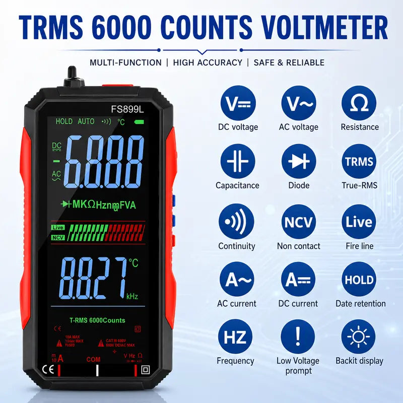 Smart Auto-Ranging Digital Multimeter – Rechargeable TRMS Voltage Tester