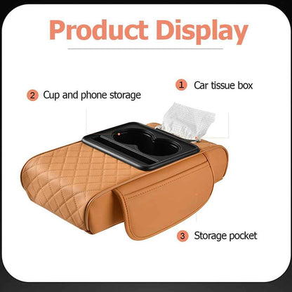 Upgrade Your Drive: Universal Armrest Cushion with Dual Cup Holders & Storage
