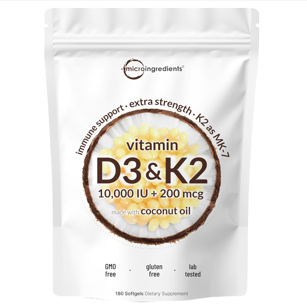 Vitamin D3 & K2 Softgels for Strong Bones, Immunity & Heart Health