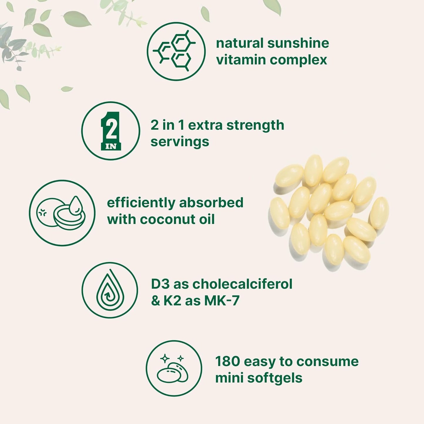 Vitamin D3 & K2 Softgels for Strong Bones, Immunity & Heart Health