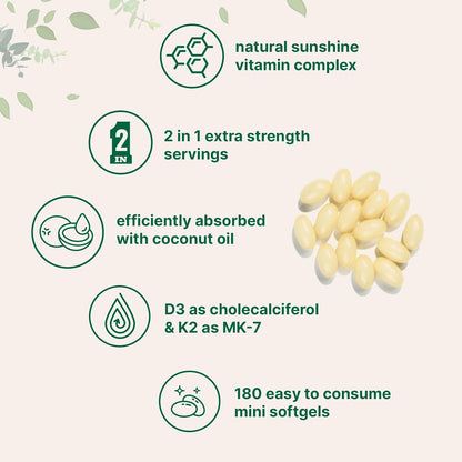 Vitamin D3 & K2 Softgels for Strong Bones, Immunity & Heart Health