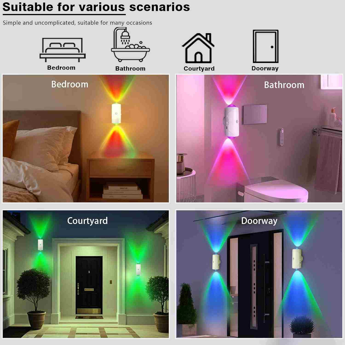 Wireless Motion Sensor Wall Sconces with Magnetic RGB Lighting