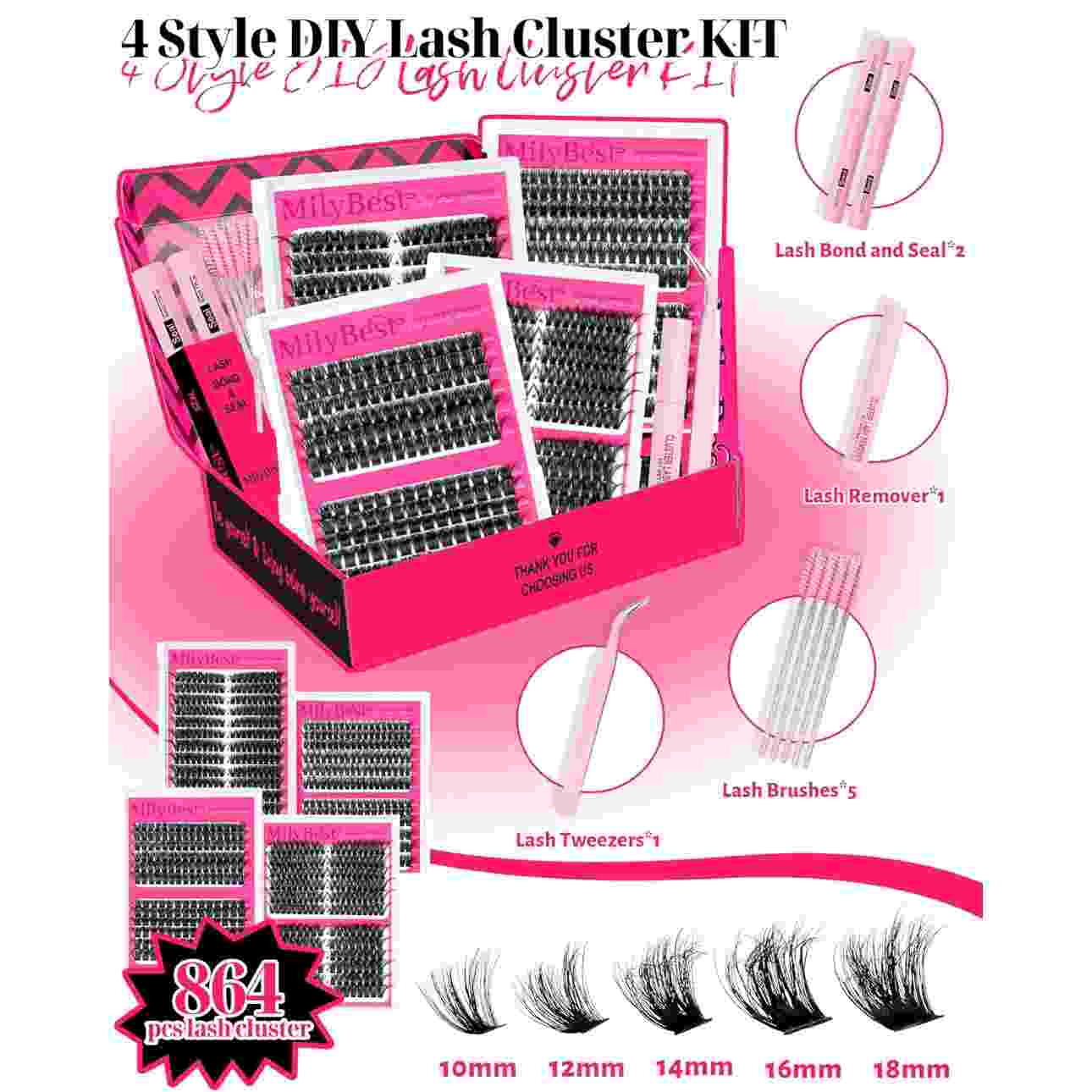 Lash Clusters Kit - 4-Style D-Curl Design For Salon-Look Lashes At Home