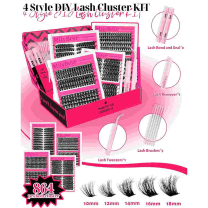Lash Clusters Kit - 4-Style D-Curl Design For Salon-Look Lashes At Home