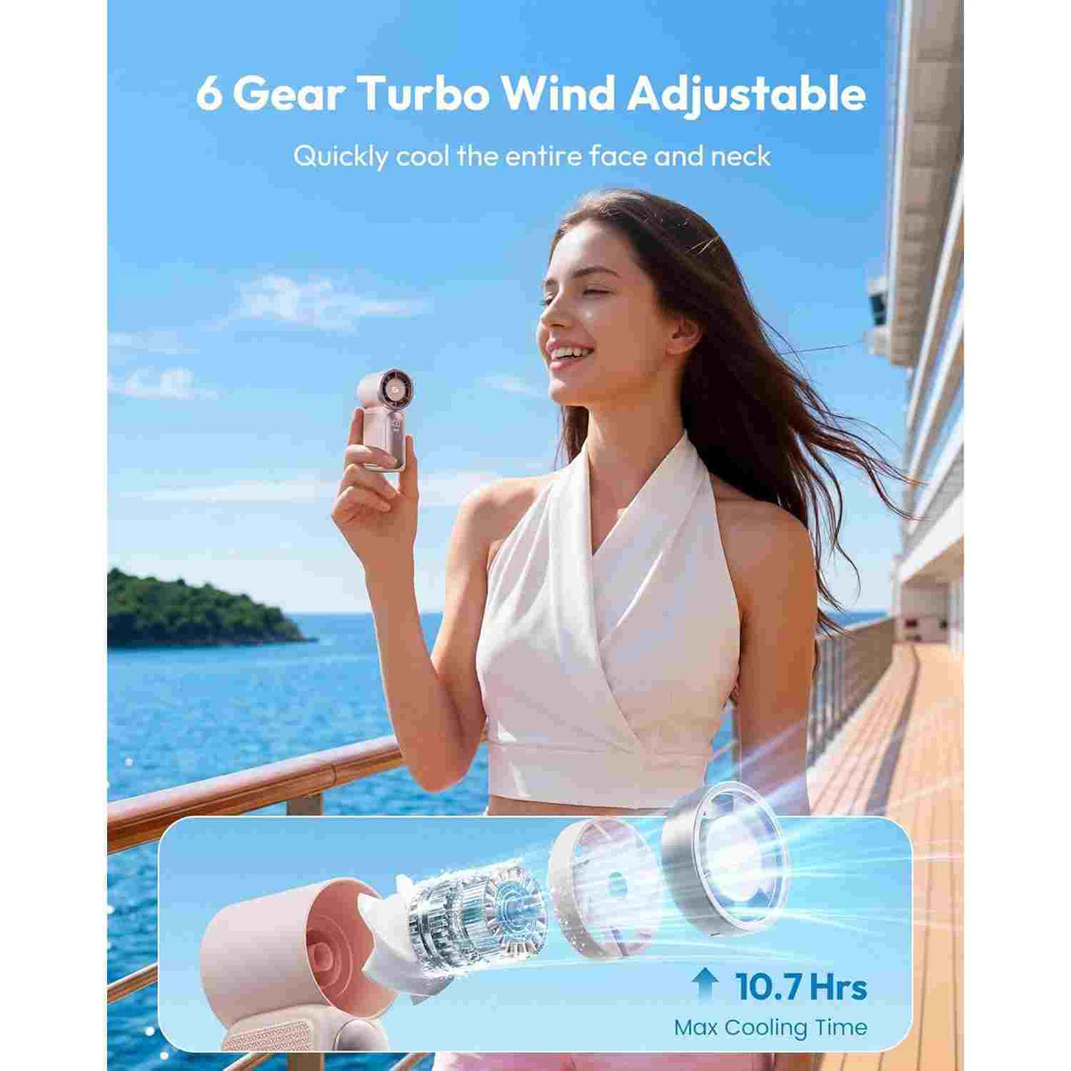 Mini Turbo Handheld Fan - 6-Speed Powerful Cooling For Travel & Makeup