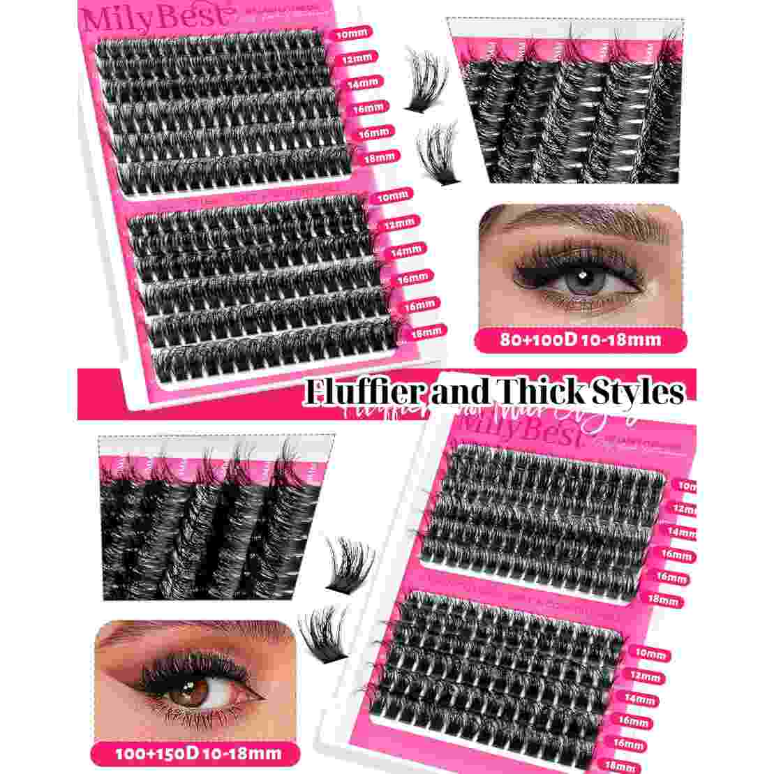 Lash Clusters Kit - 4-Style D-Curl Design For Salon-Look Lashes At Home