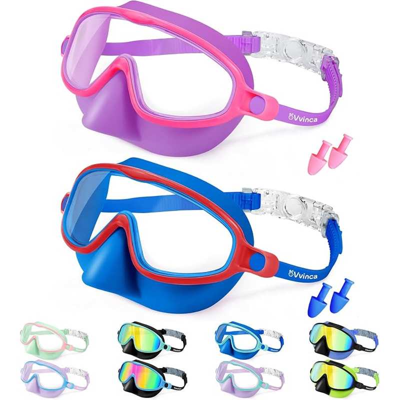 Leak-Free Crystal Clear Swimming Goggles with Comfort Nose Cover for Kids