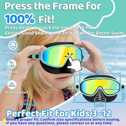 Leak-Free Crystal Clear Swimming Goggles with Comfort Nose Cover for Kids
